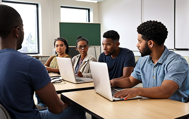 **

A diverse group of people participating in a job training program, learning web development skills in a modern classroom setting, with a focus on individual growth and empowerment.

**