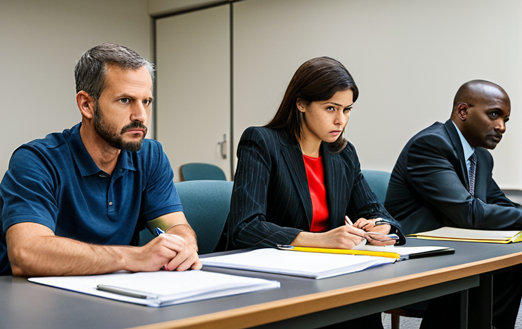 Jury Deliberation**

"A diverse group of jurors in a deliberation room, seated around a table, reviewing evidence. Focus on serious expressions, pens and paper visible. Fully clothed, appropriate attire, safe for work, professional, correct proportions, well-formed hands, natural poses, bright lighting, clean environment. Professional photography, high quality."

**