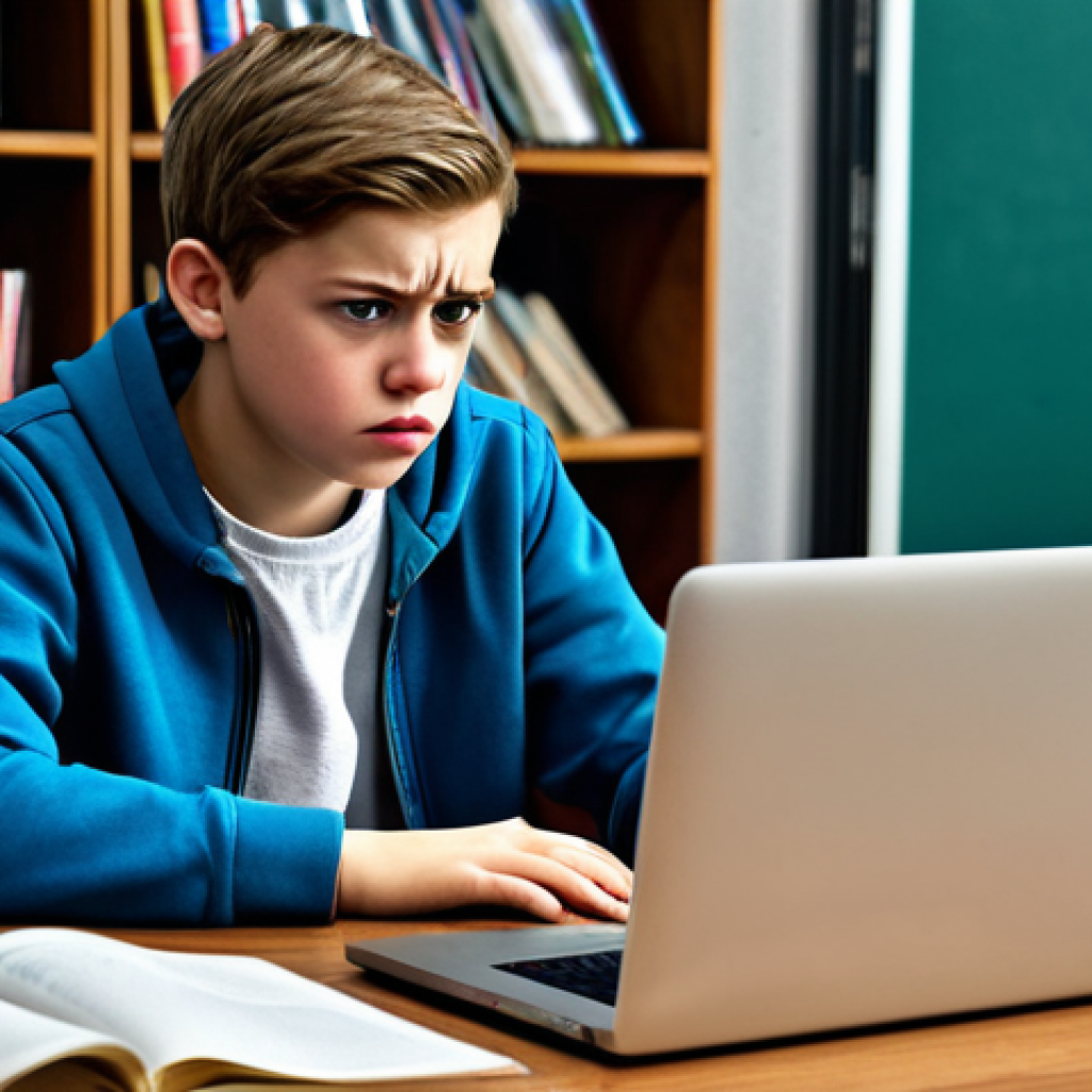 Cyberbullying Awareness**
"A fully clothed teenager sitting at a desk, looking distressed at a laptop screen displaying hurtful comments, concerned expression, school library background, safe for work, appropriate content, perfect anatomy, natural proportions, professional illustration, modest clothing, family-friendly."
**