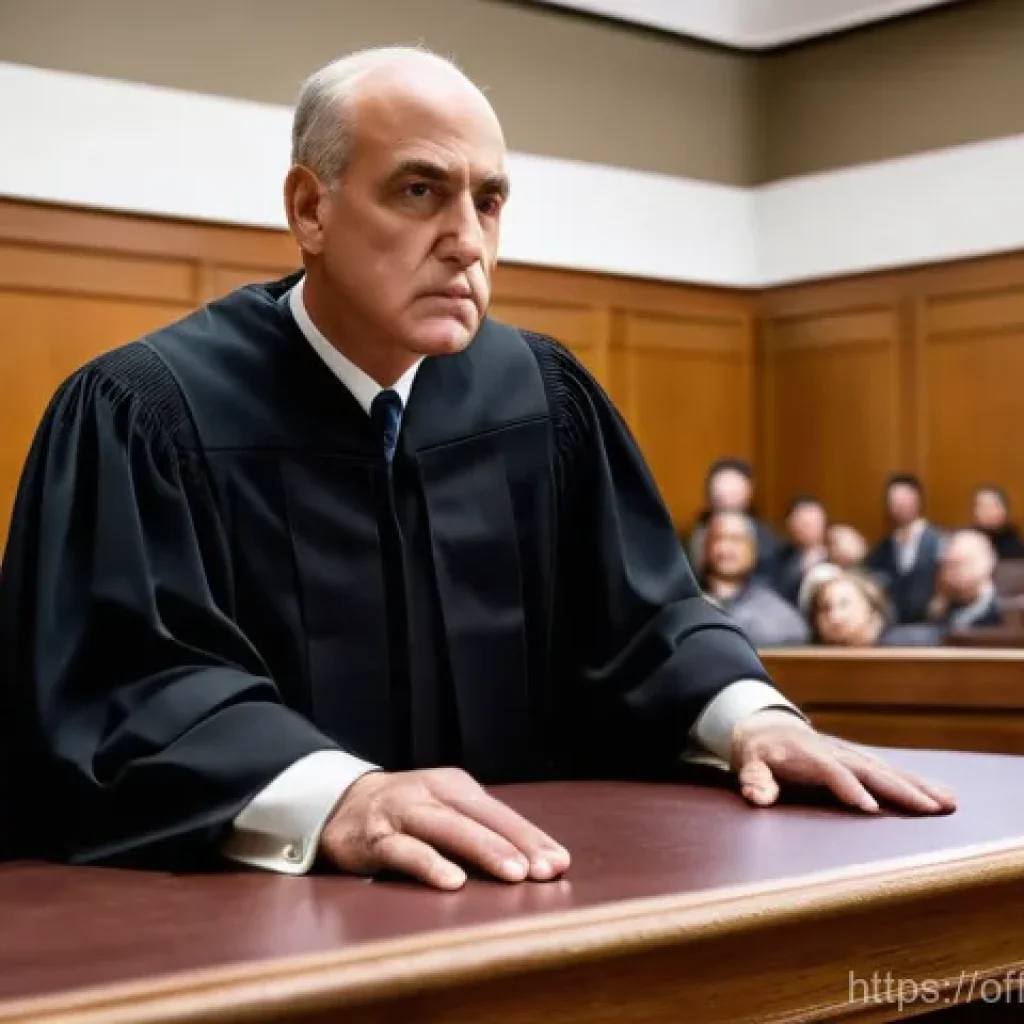 형사처벌과 민사배상의 차이 - A solemn and authoritative scene inside a modern courtroom. A judge, dressed in a traditional black ...
