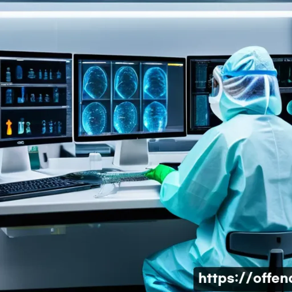 범죄 가해자의 유전자 연구 - A high-tech forensic laboratory scene showing a scientist in protective clothing and gloves carefull...