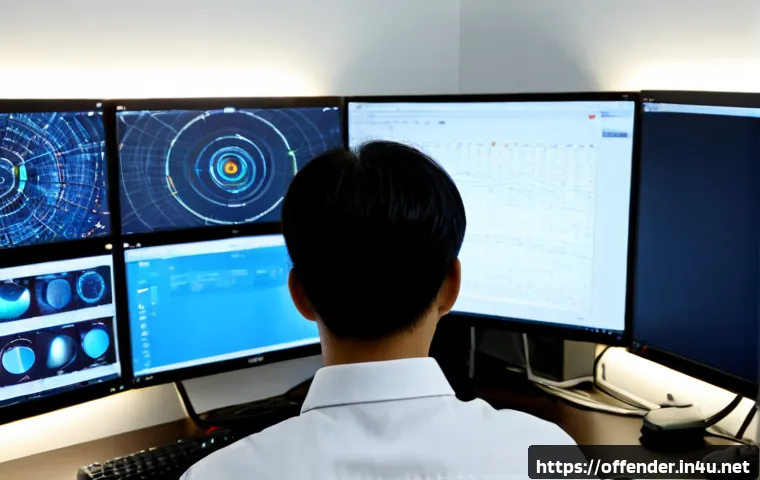 범죄자의 SNS 활동 패턴 분석 - Photorealistic digital forensics analyst in a modern investigation office, studying anonymous social...